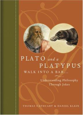 Book cover for Plato and the Platypus, showing the philosopher in a left-facing profile and the mammal in a right-facing profile. The rest of the cover imitates an old and elegant half-calf tome from the turn of the last century.